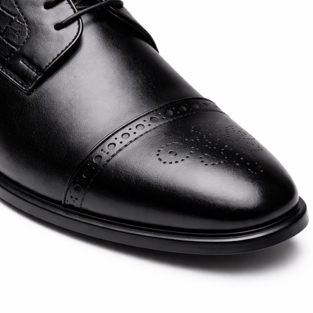 Mens Black Dress Shoes Size 11 Cap Toe Oxford Leather - Picture 5 of 8